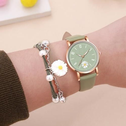 Stylish Leather Watch with Green Strap