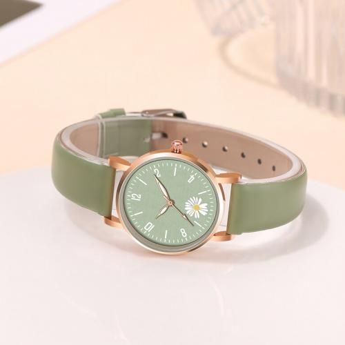 Stylish Leather Watch with Green Strap