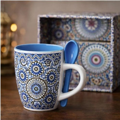 Traditional Pattern Ceramic Mug with Spoon, 250ml