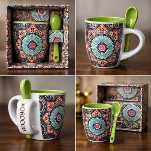 Mini Tasse Motif Traditionnel 80ml avec Cuillère