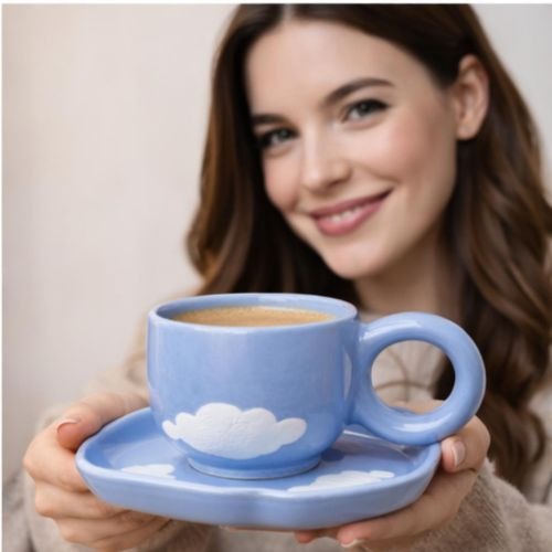 Ceramic Cup with Blue Cloud Saucer