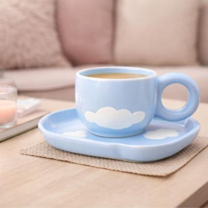 Ceramic Cup with Sky Blue Cloud Saucer