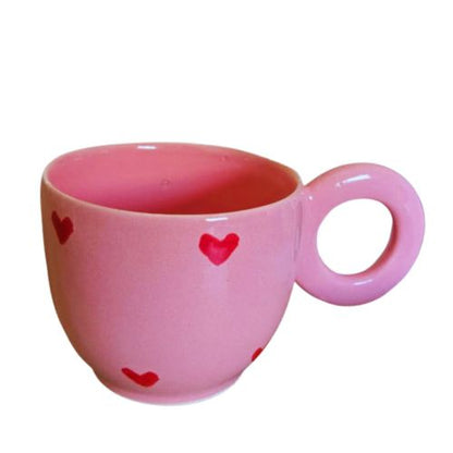 Mug en Céramique Rose avec Cœurs Rouges