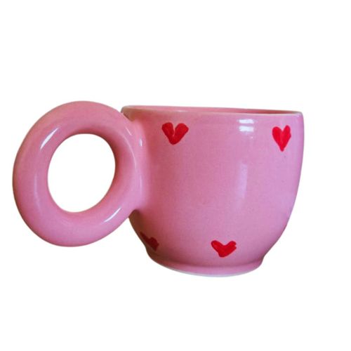 Mug en Céramique Rose avec Cœurs Rouges