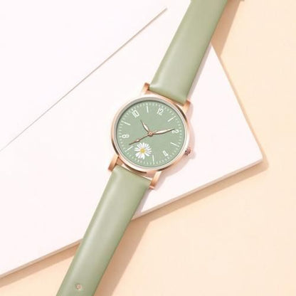 Stylish Leather Watch with Green Strap