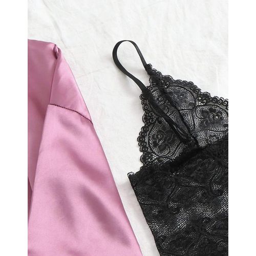 Pyjama / Peignoir 4 Pièces en Satin Doux