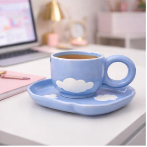 Ceramic Cup with Blue Cloud Saucer