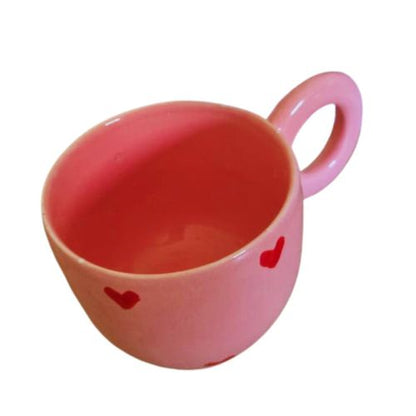 Mug en Céramique Rose avec Cœurs Rouges