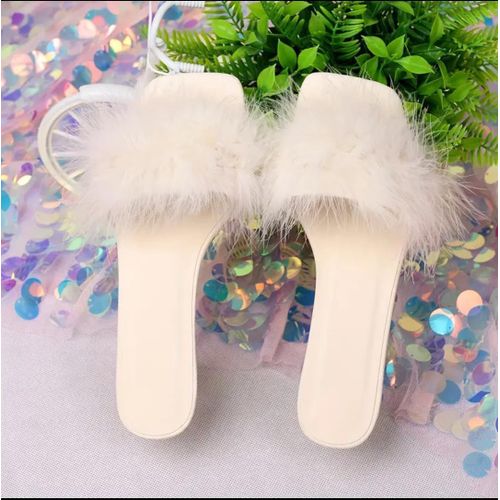 Beige Faux Fur High Heel Sandals