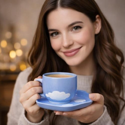Ceramic Cup with Blue Cloud Saucer
